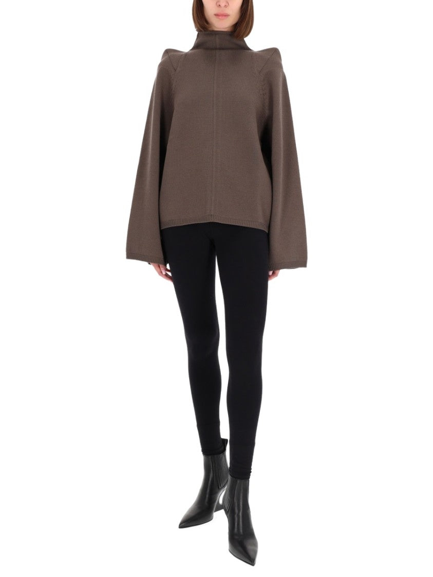 Rick Owens Boxy High Neck Wool Sweater