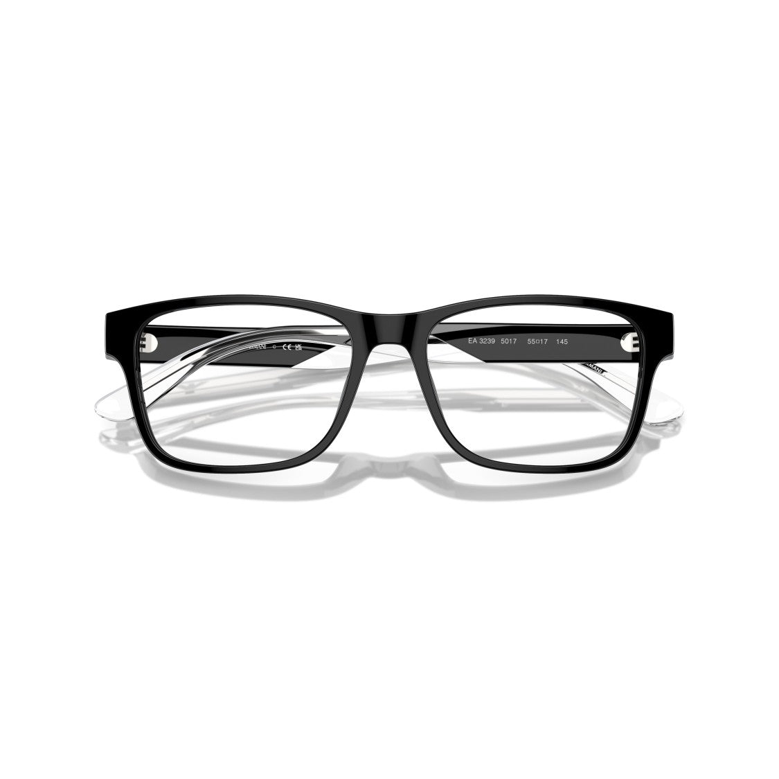 Emporio Armani 0Ea3239 Rectangular Black Acetate Eyeglasses With Transparent Temples