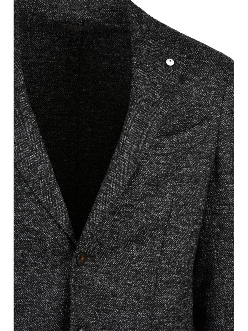 L.B.M. 1911 Rounded Modern Jacket With Notched Lapel And Herringbone Pattern