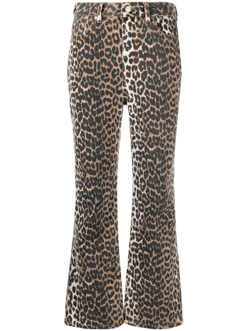 Ganni Multicolor Animal Print Cotton Crop Jeans