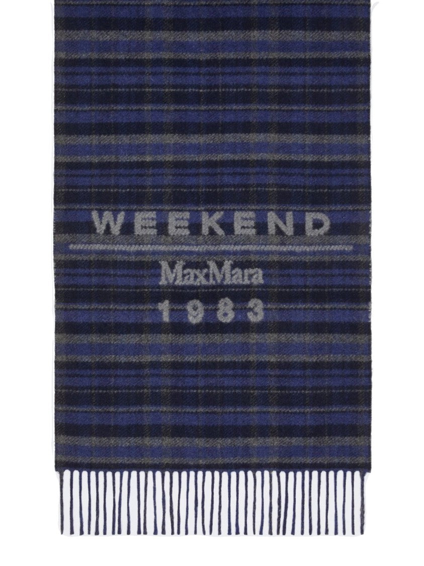 Max Mara Refined Blue Plaid Scarf With Fringed Edges