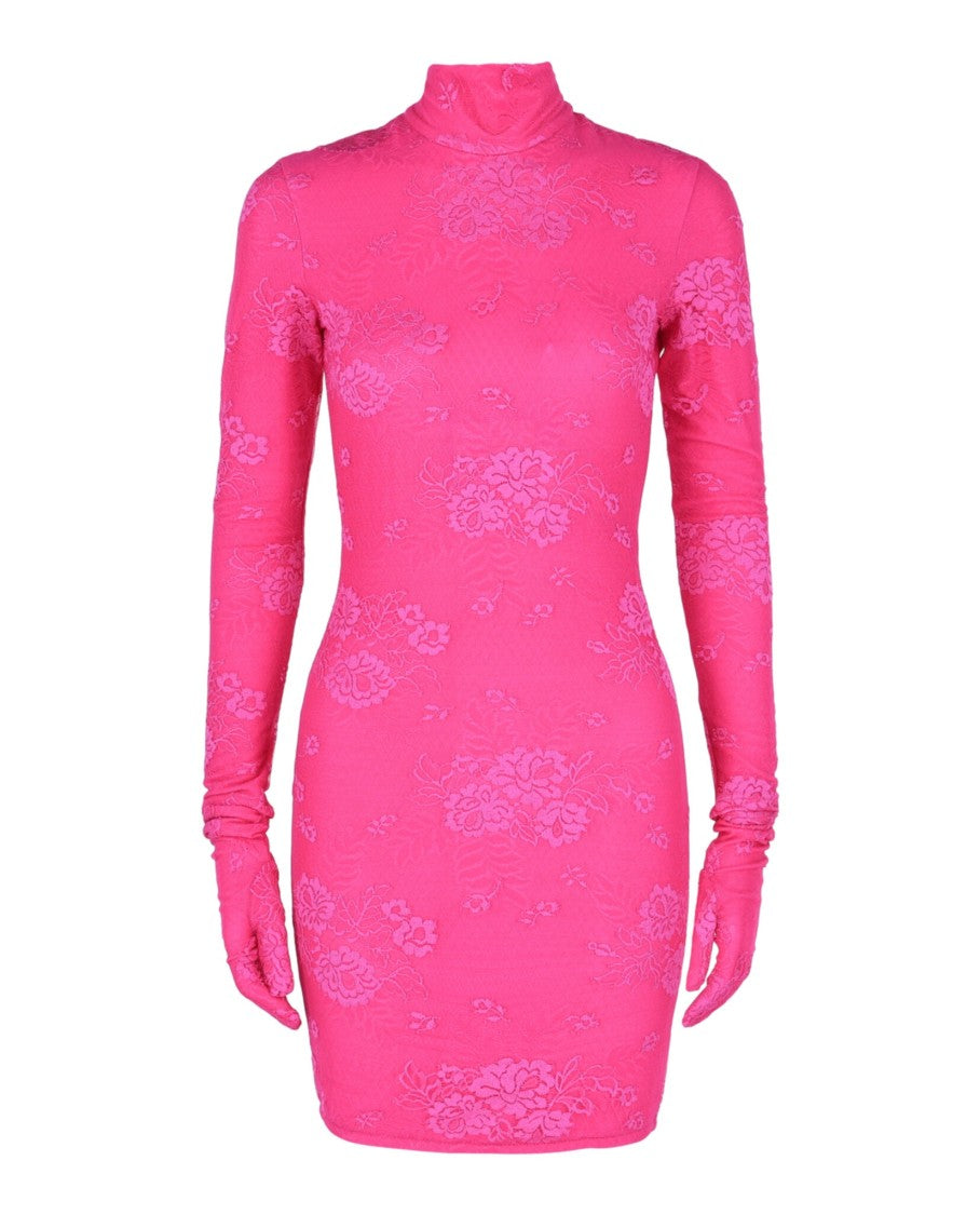 Balenciaga Floral Lace Mini Dress With Gloves