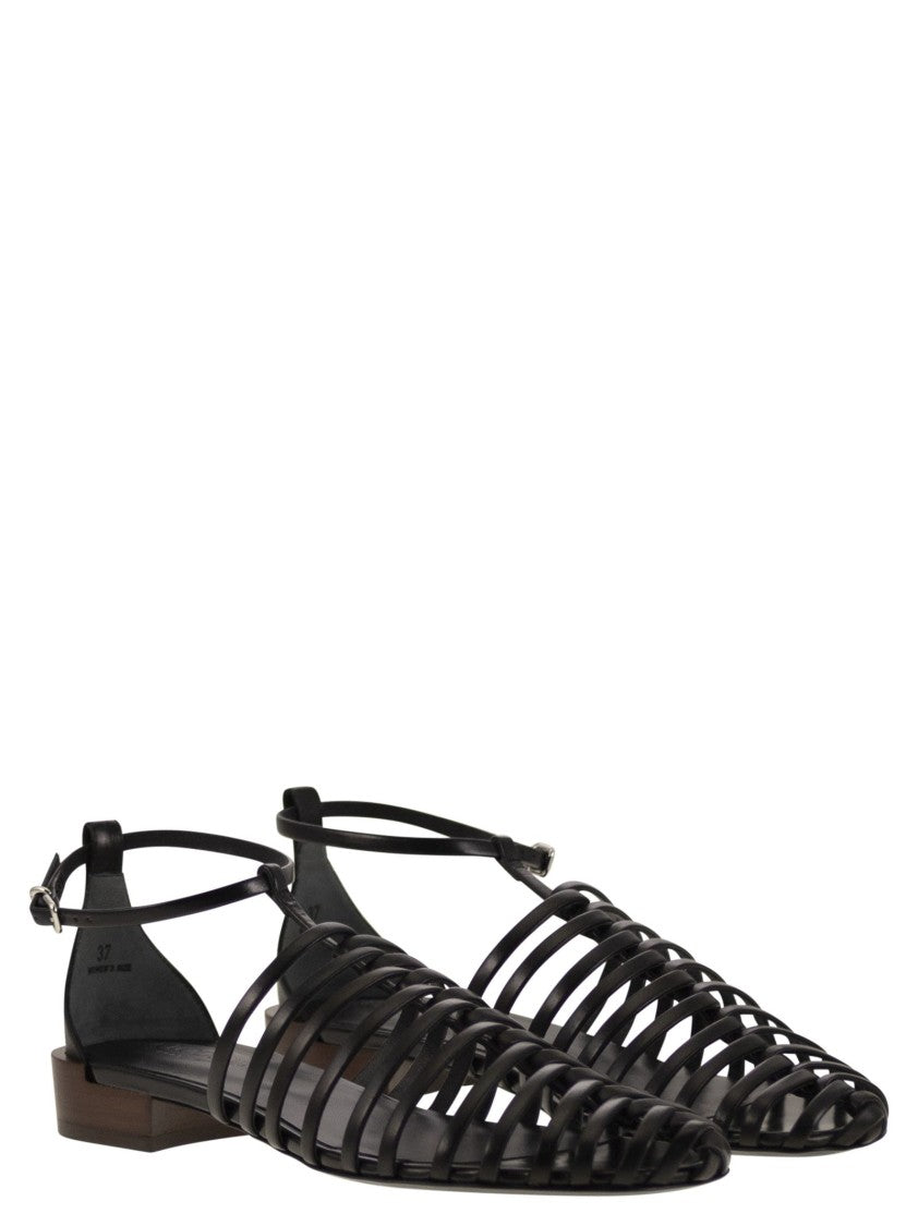 Tod's Crisscross Calfskin Leather Sandal With Ankle Strap