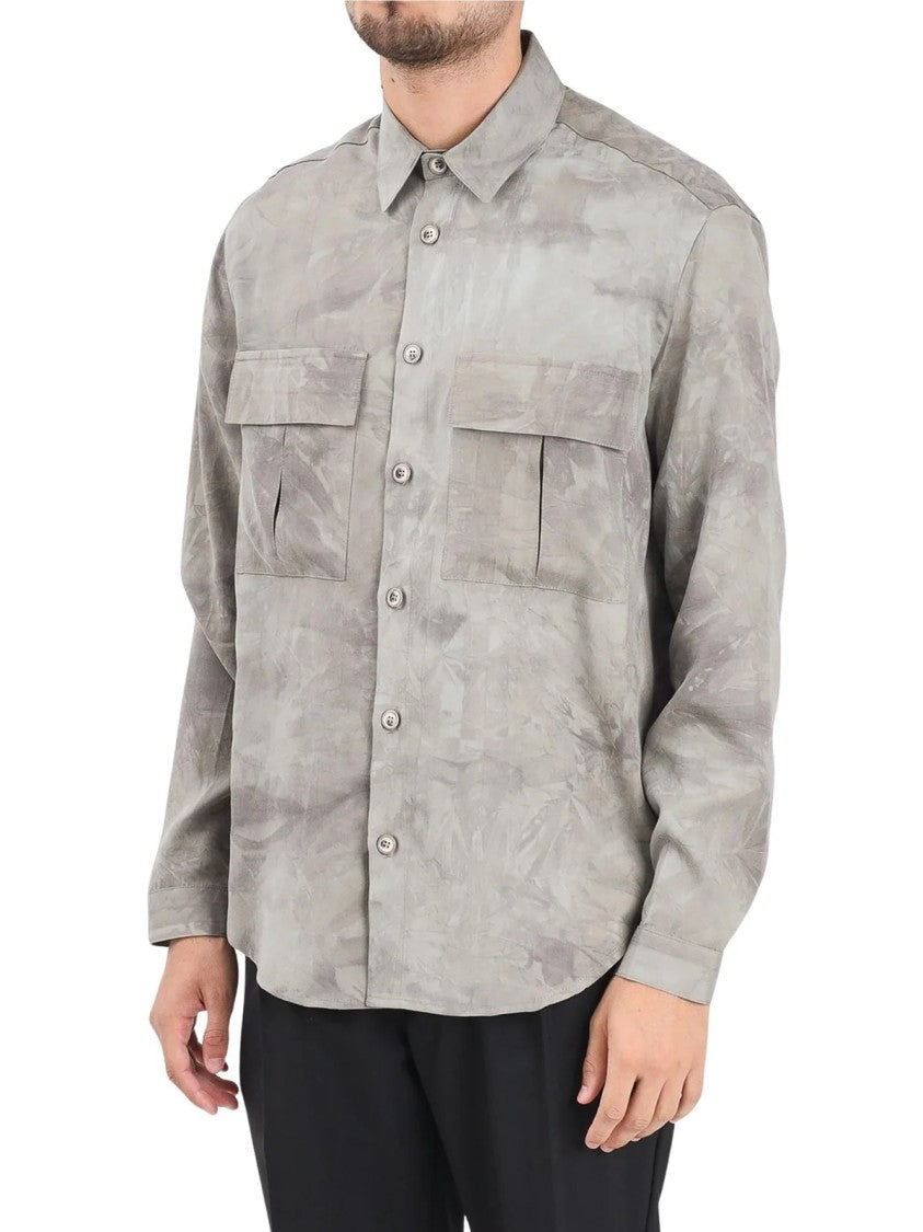 Yes London Grey Abstract Viscose-Blend Shirt