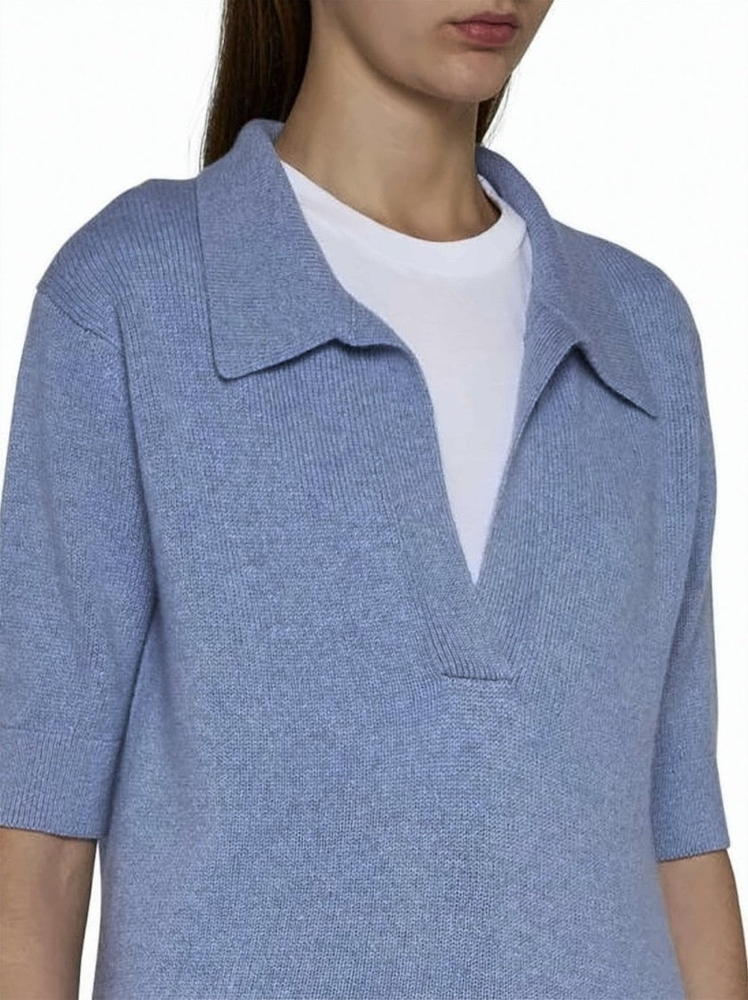 Khaite Relaxed Fit Cropped Knit Sweater With Deep V-Neck
