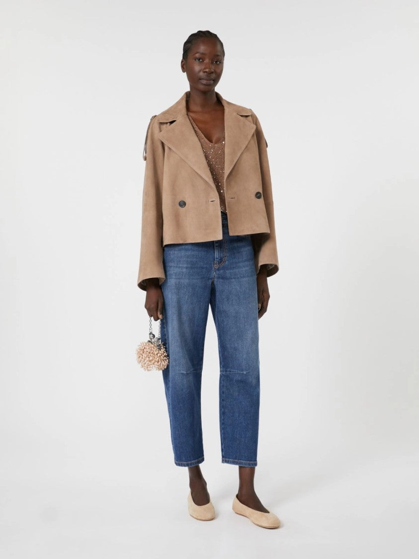 Max Mara Double-Breasted Lambskin Jacket With Boxy Silhouette