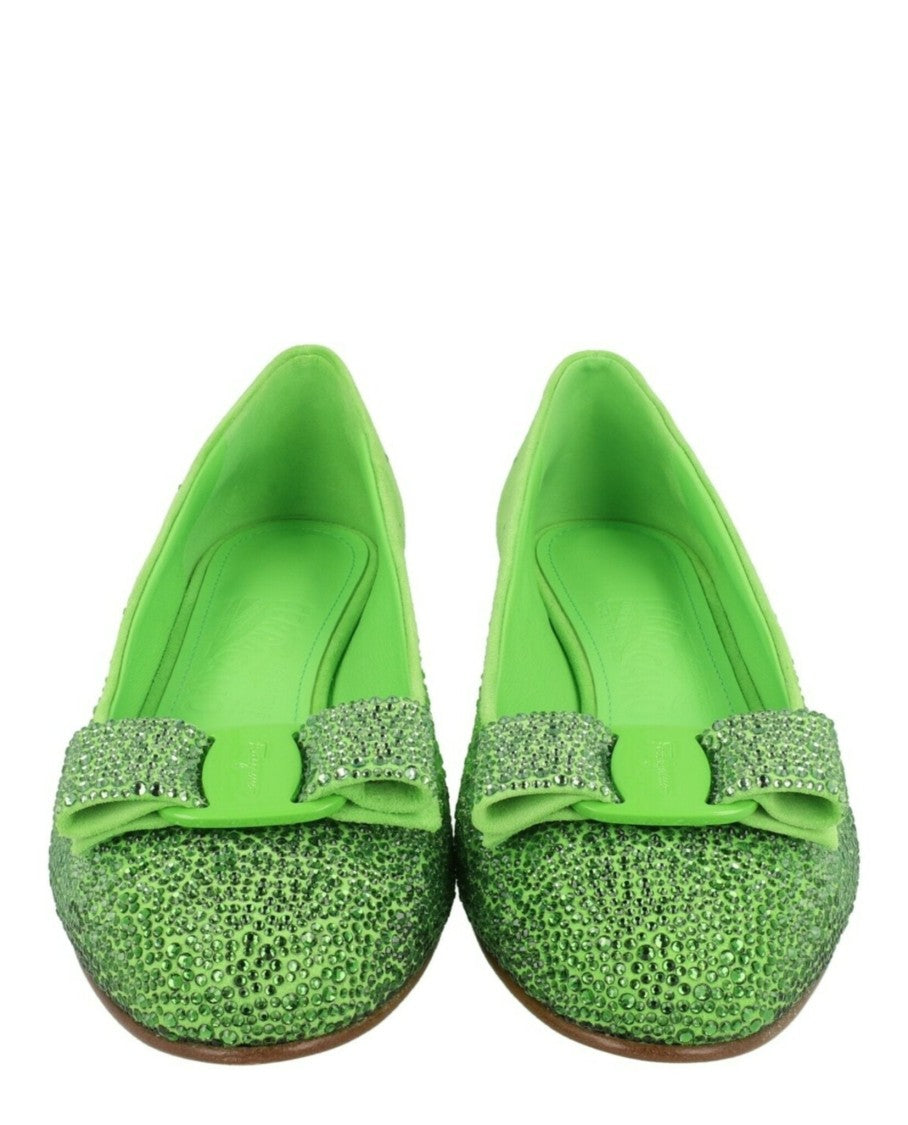 Ferragamo Vara Bow Crystal-Embellished Pumps