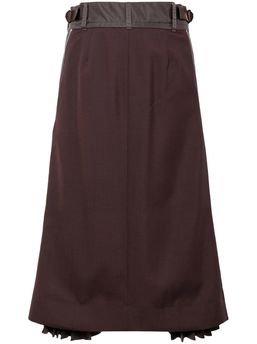 Sacai Tailored Brown Suiting Mix Skirt With Structured Silhouette