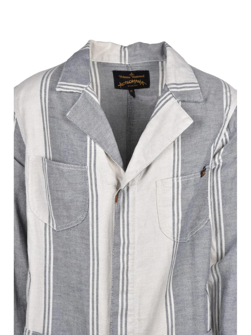 Vivienne Westwood Anglomania Blue-White Cotton-Linen Duster Coat