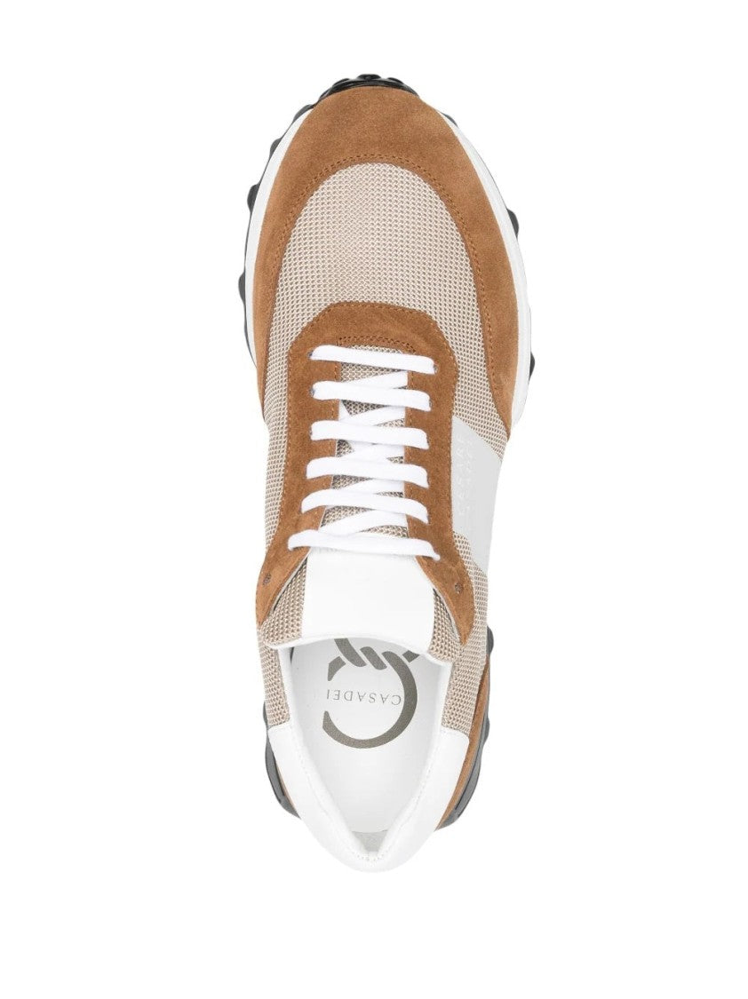 Casadei Brown Leather Casual Trainers With Contrasting Stripe