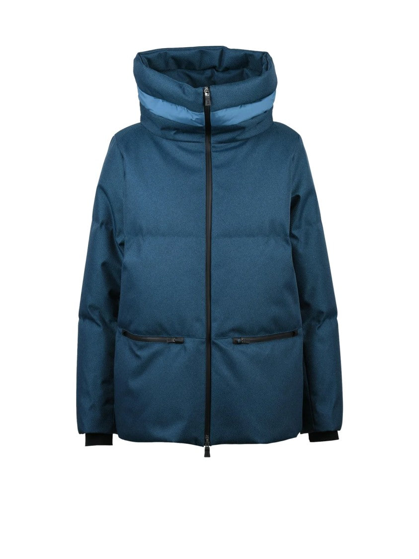 Herno Laminar Blue High Collar Side Slits Polyester Down Jacket