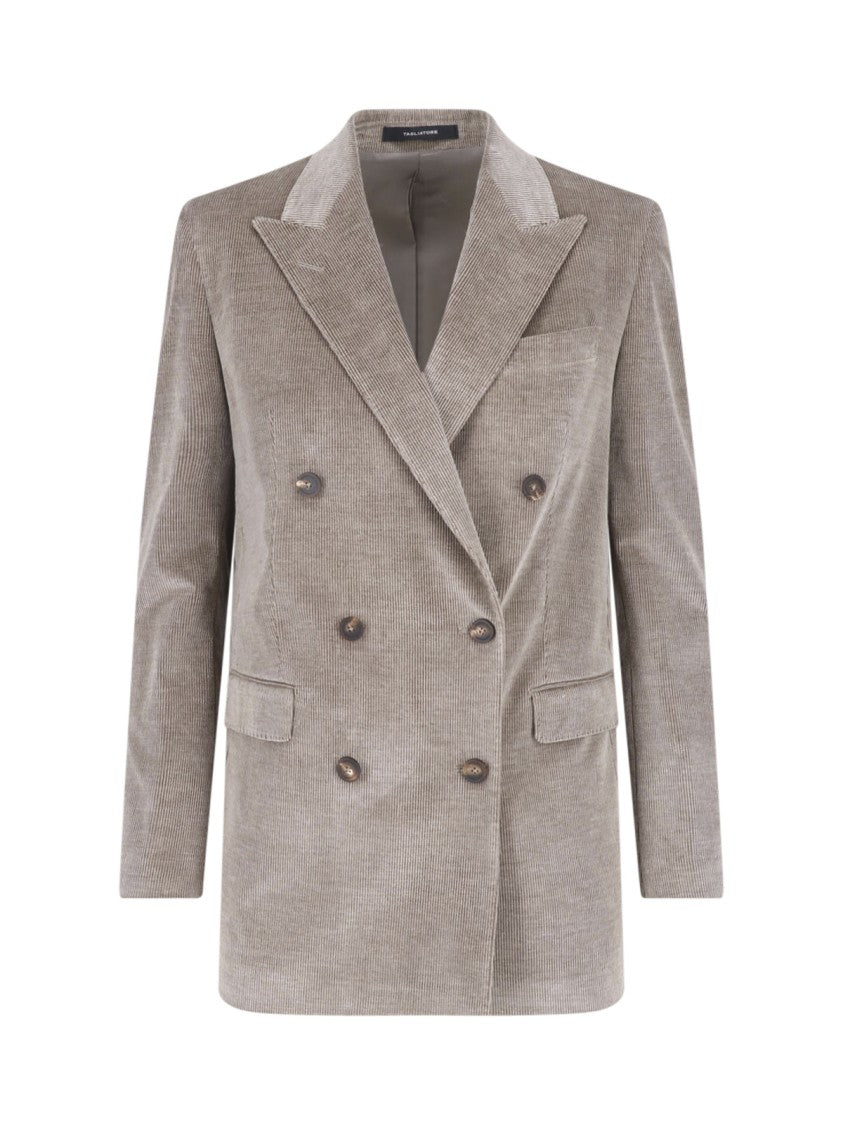 Tagliatore J-Jasmine Taupe Corduroy Double-Breasted Blazer