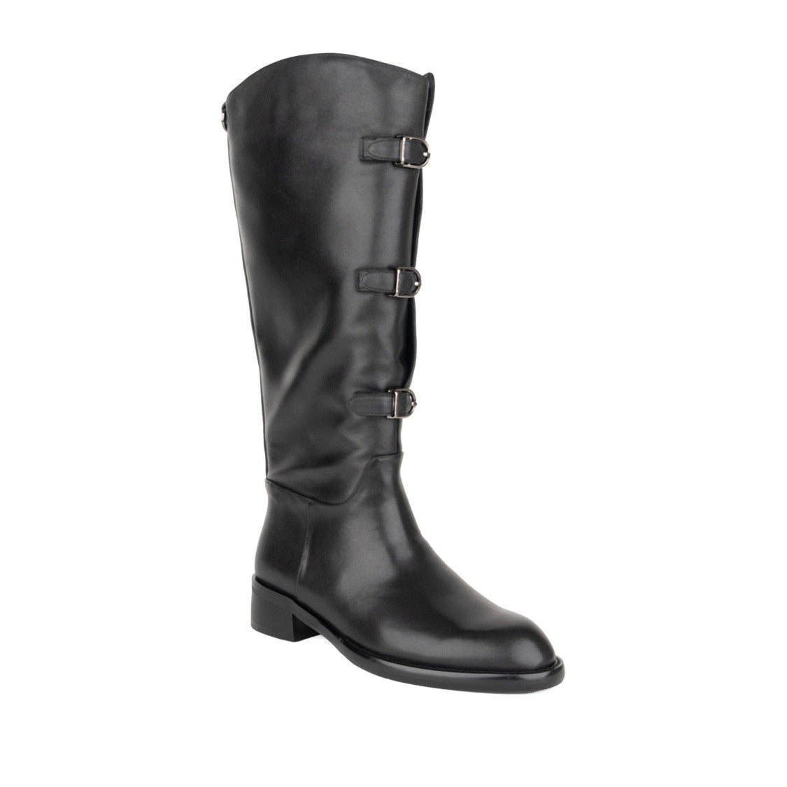Linda Baumann Black Adjustable Buckle Smooth Leather Tall Riding Boots