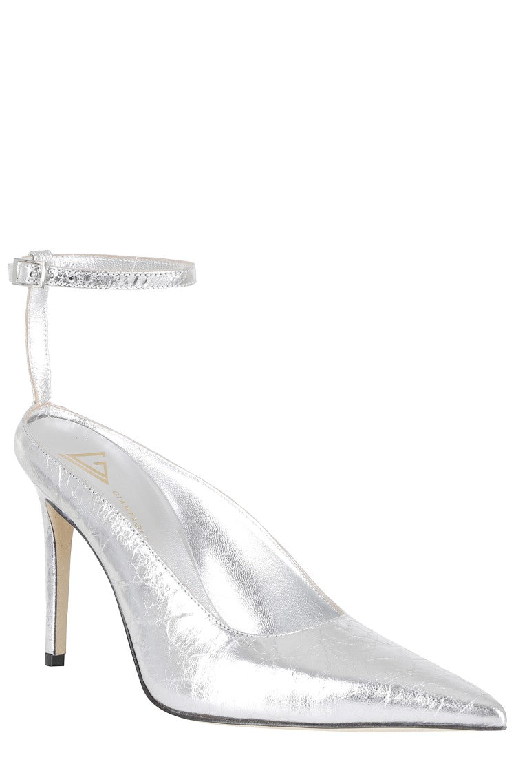 Giampaolo Viozzi Silver Pointed-Toe Ankle Strap Leather Pumps