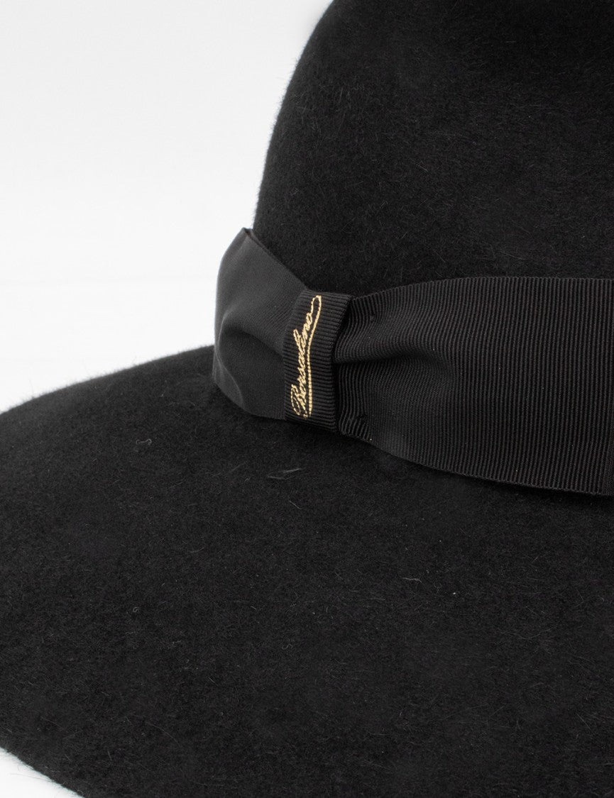 Borsalino Black Felt Hat With Grosgrain Ribbon Detail