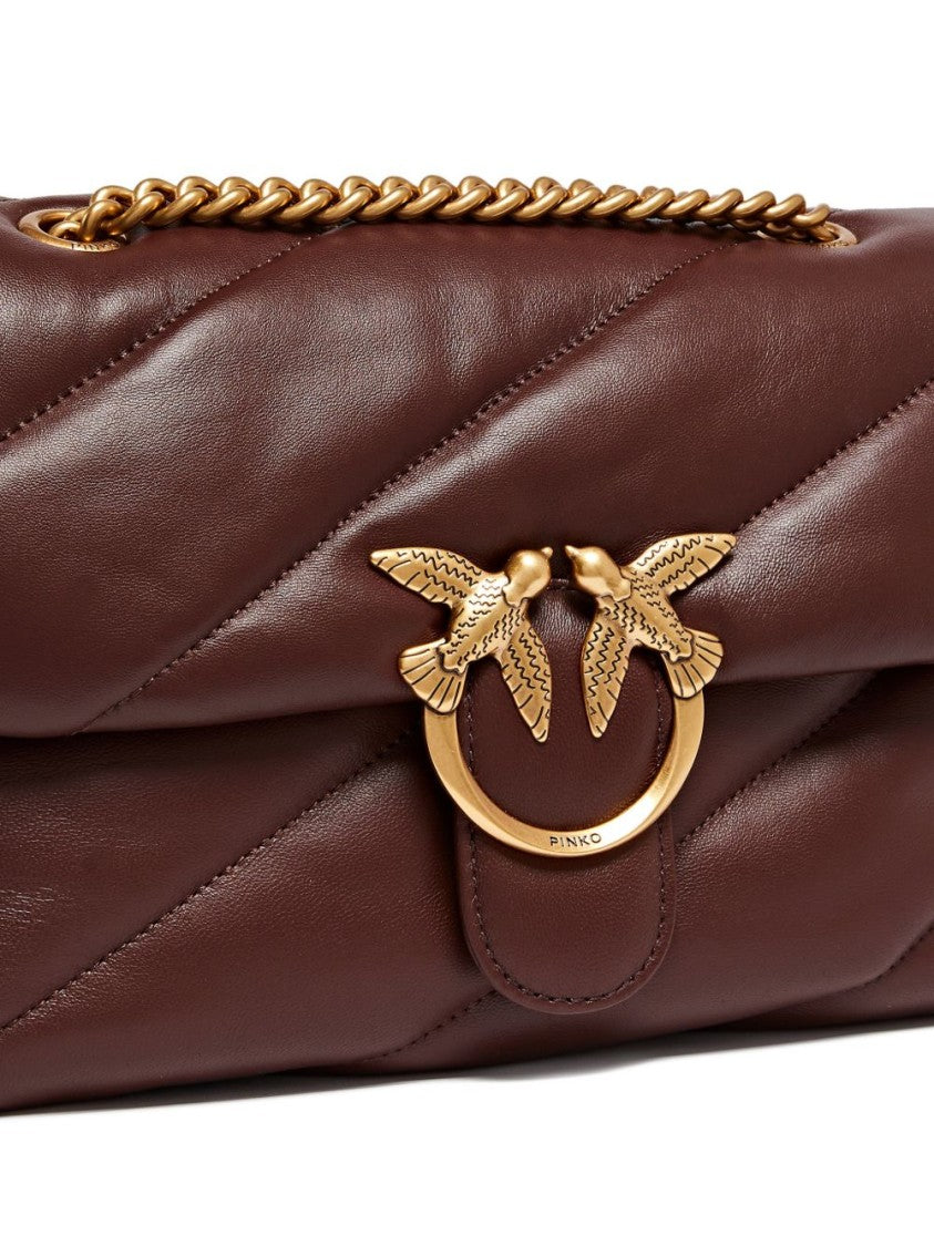 Pinko Burgundy Lambskin Quilted Bird Shoulder Bag