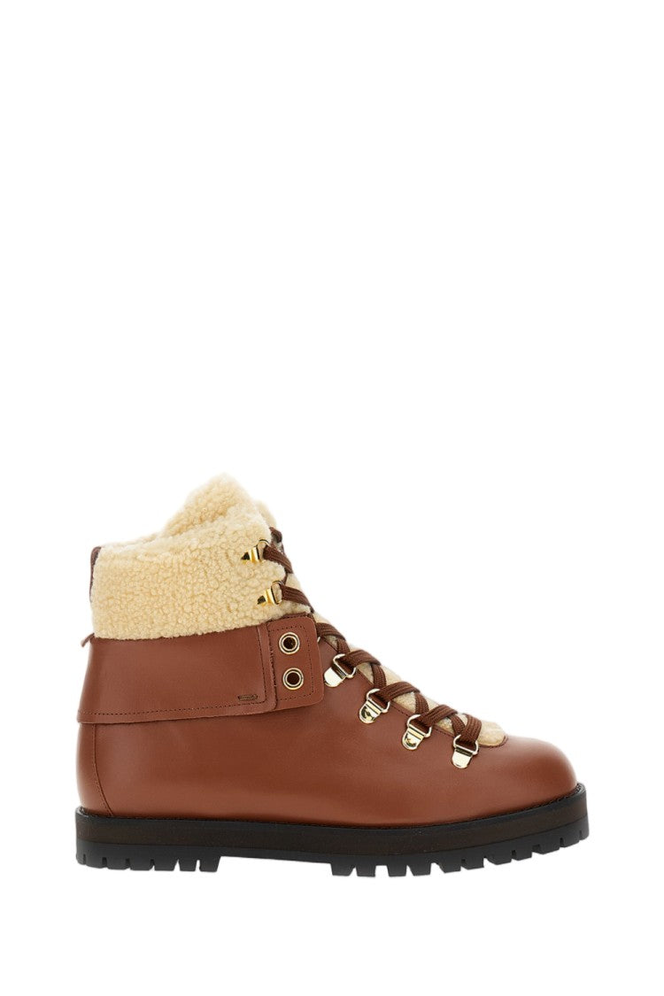 Odissi Calfskin Hiking Boot With Wool Lining And Gold Eyelets