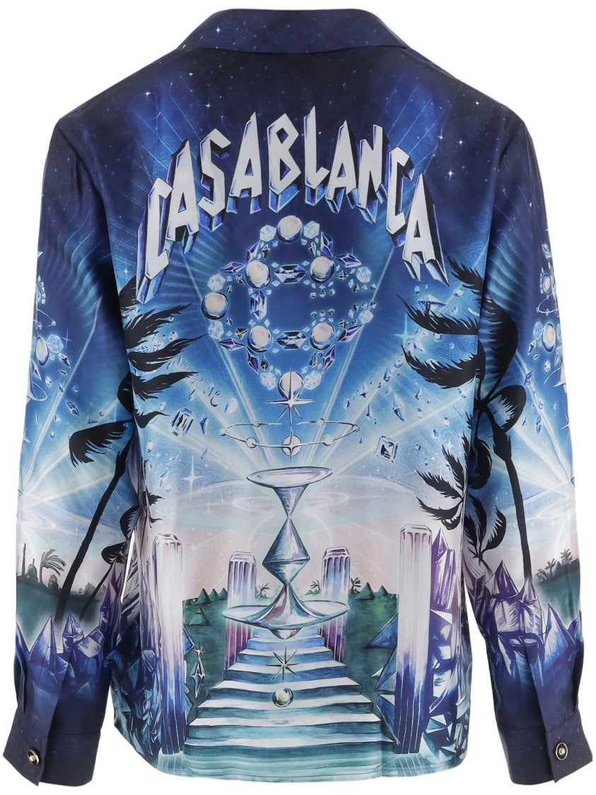 Casablanca Silk Shirt With Surreal Graphic Landscape Print