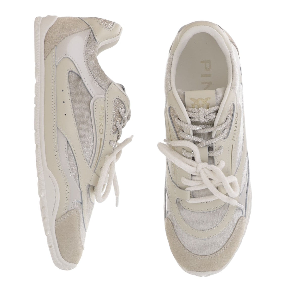 Pinko Beige Yulia Leather-Mesh Sneakers
