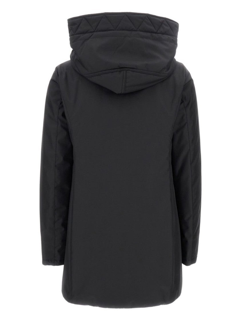 Fay Hooded Black Jacket With Quilted Detailing And Toggle Closure