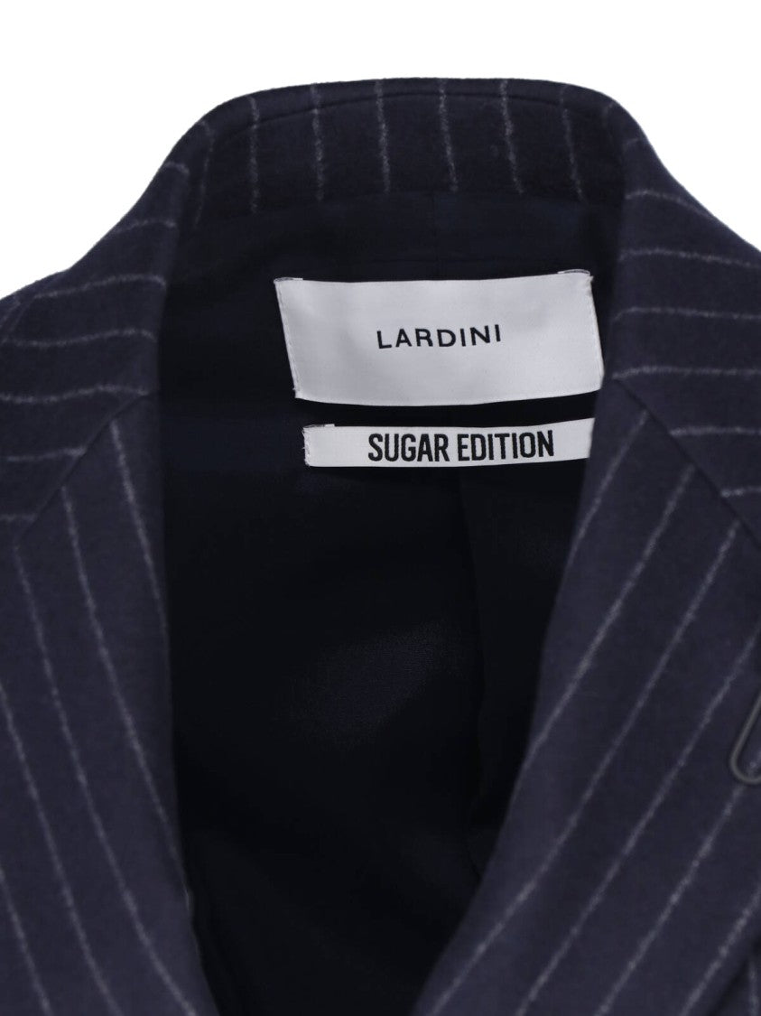 Lardini Blue Pinstripe Peak Lapel Wool Double-Breasted Blazer