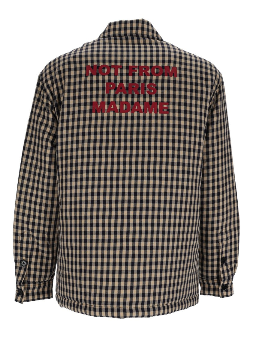 Drôle De Monsieur Beige Check Slogan Overshirt