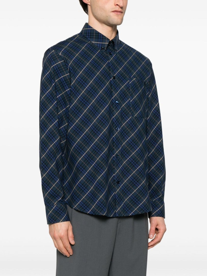 Burberry Classic Plaid Long-Sleeved Shirt In Blue