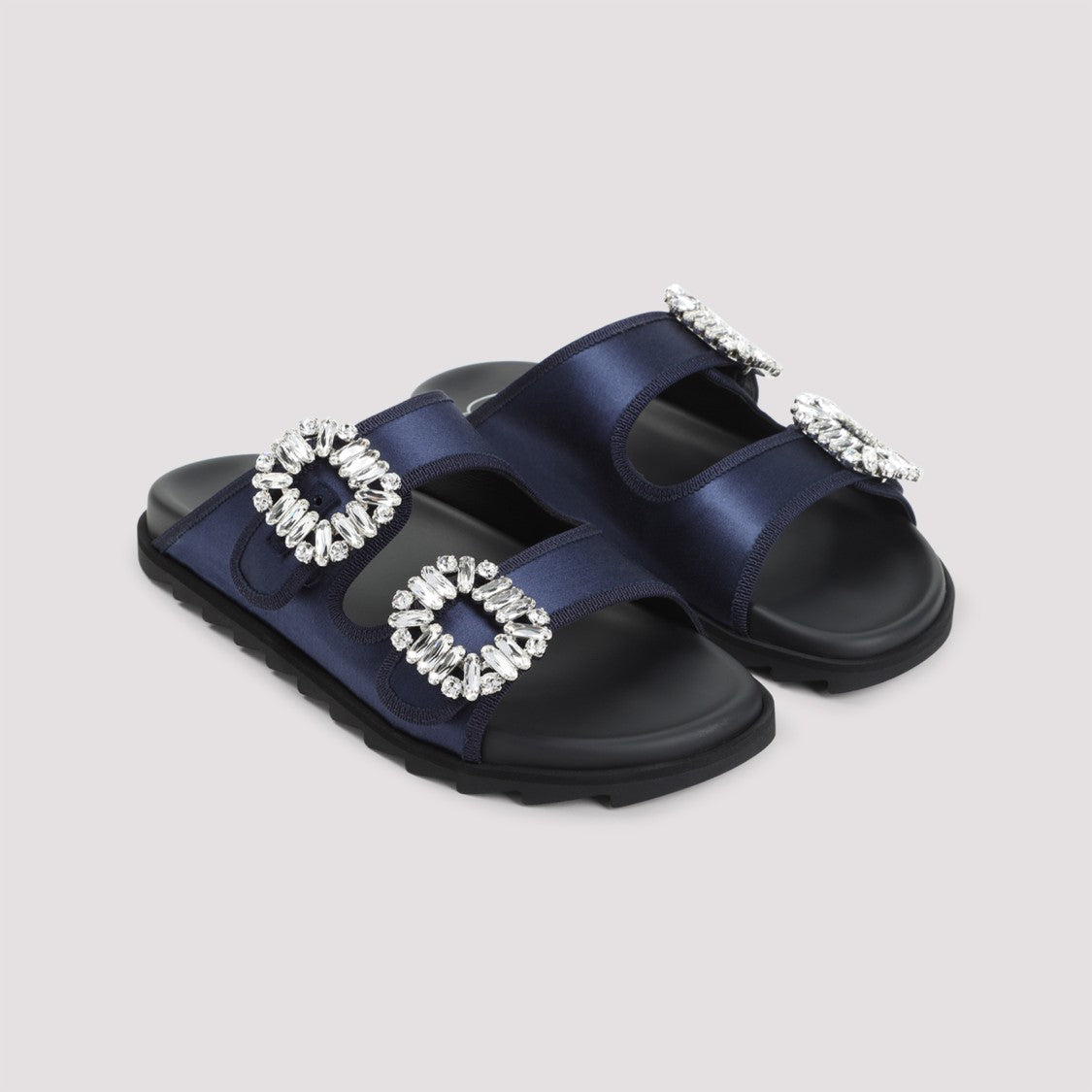 Roger Vivier Deep Blue Satin Slide Sandals