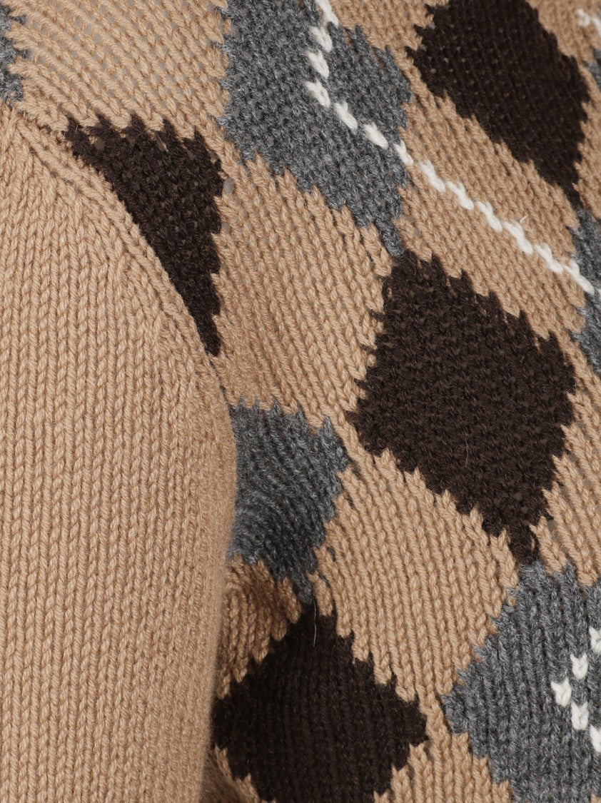 Prada Cropped Argyle Sweater With Round Neckline