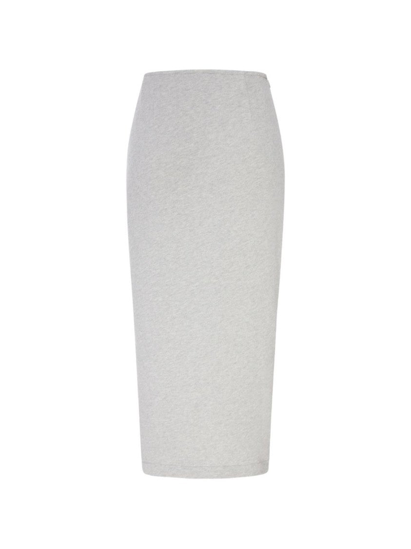 Dries Van Noten Light Grey Light Cotton Gathered Midi Skirt