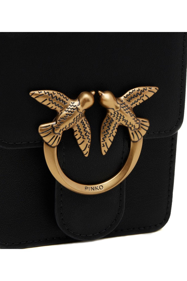 Pinko Black Love-Bird Clasp Chain Leather Shoulder Bag