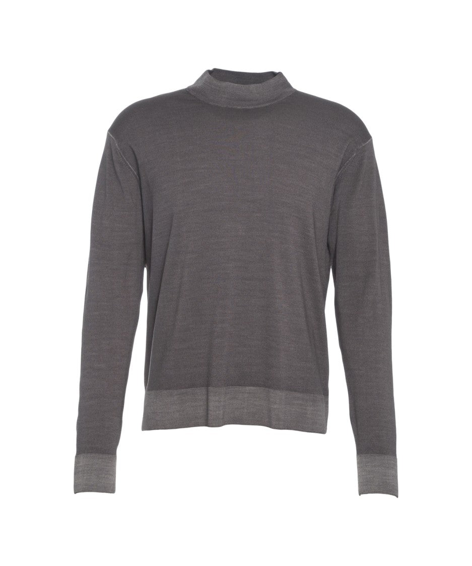 Paolo Pecora High-Collared Grey Pullover With Ribbed Details