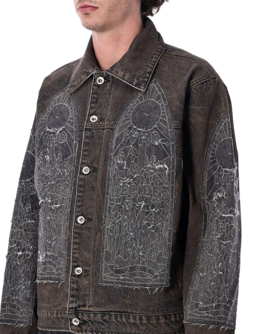 Who Decides War Mechanic Distressed Graphic Trucker Jacket