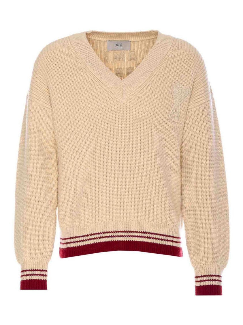 Ami Beige Ribbed Sweater