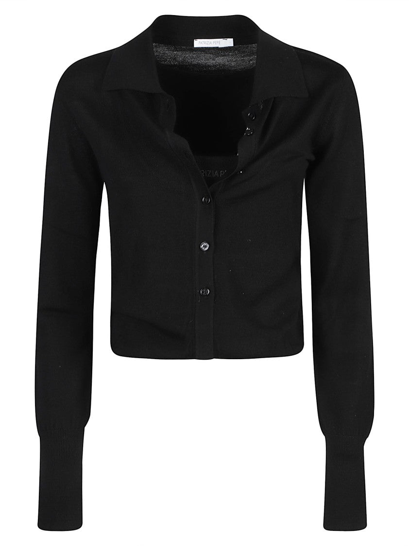 Patrizia Pepe Cropped Black Wool Shirt Jacket