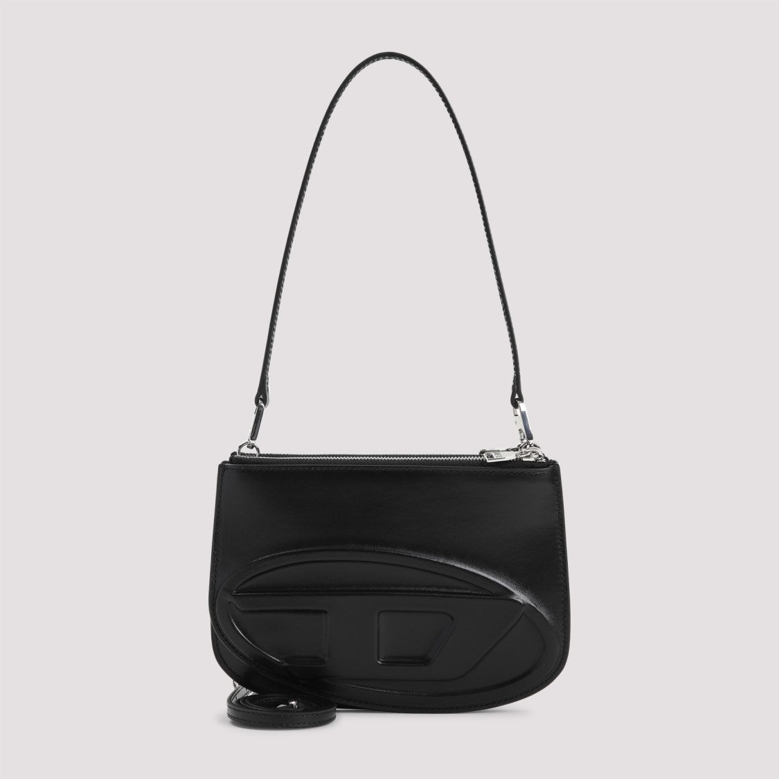 Diesel Embossed Leather Shoulder Bag Zip Closure