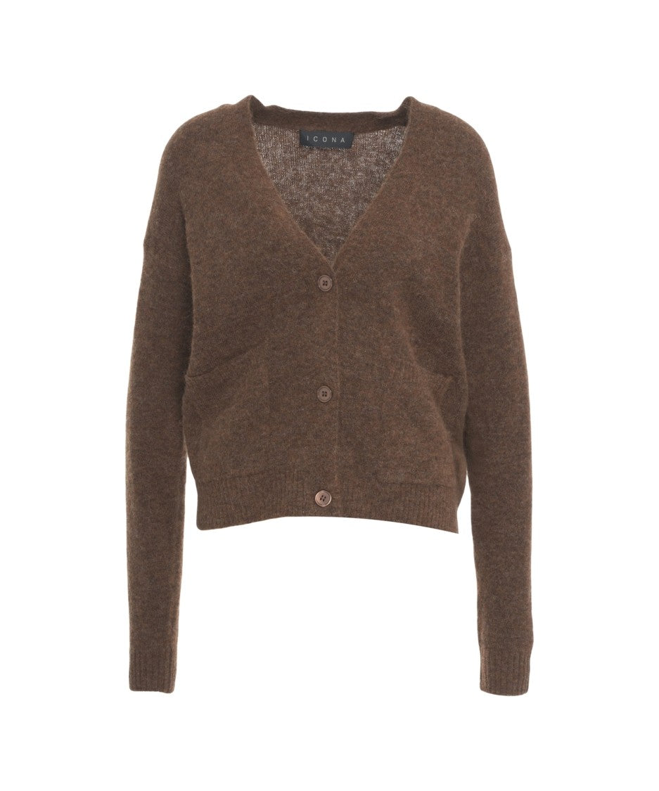 Kaos Cropped Knit Cardigan With V-Neckline And Button-Down Front