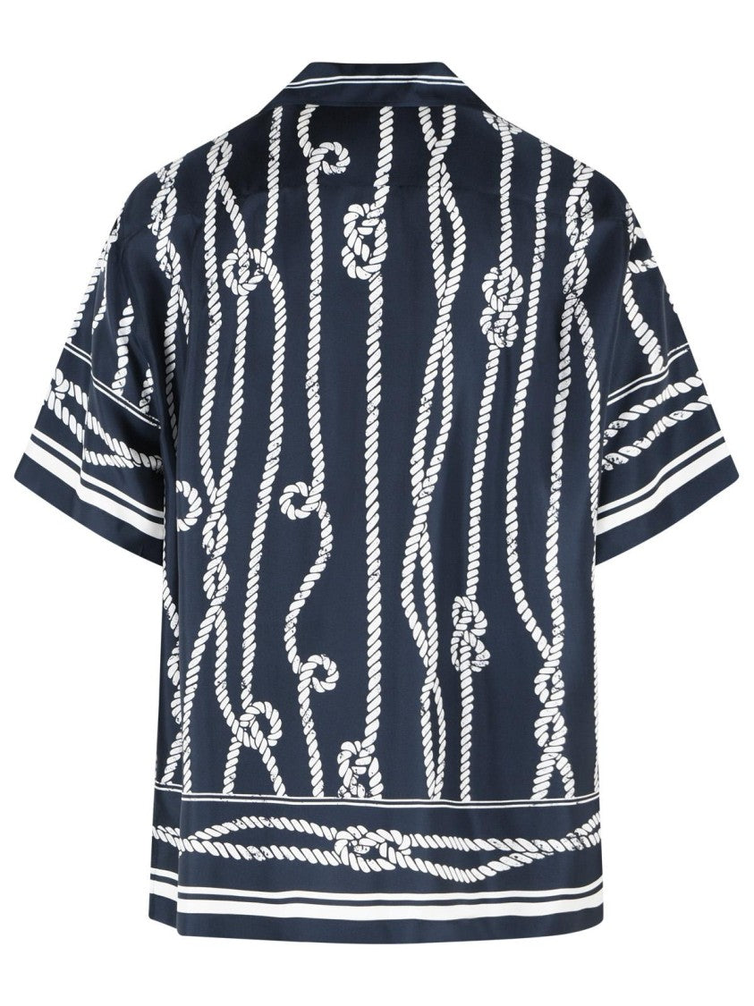 Dolce & Gabbana Navy Corde Contrast String Pattern Silk Shirt