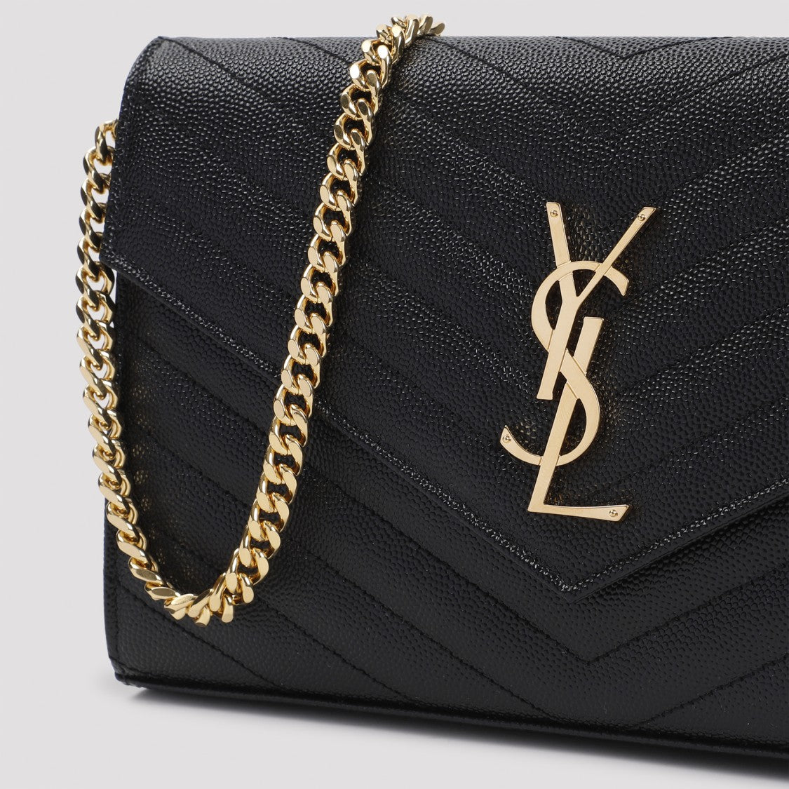 Saint Laurent Black Matelasse Grained Calf Leather Chain Wallet