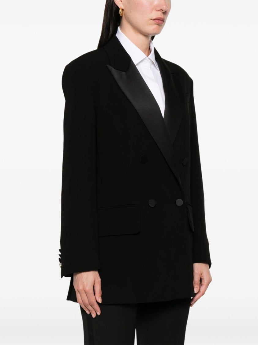 Max Mara Tailored Black Double-Breasted Gabarra Blazer With Satin Lapel