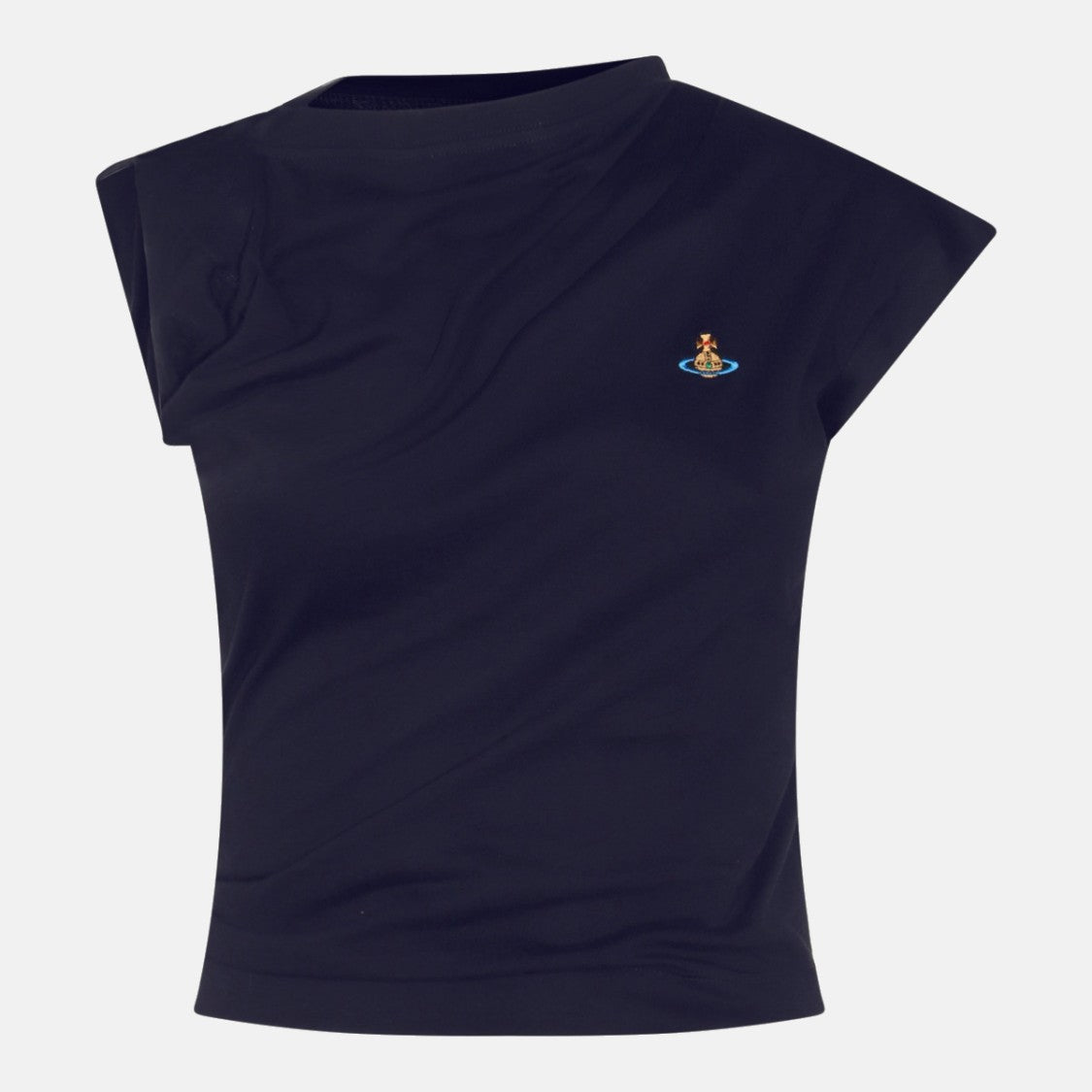 Vivienne Westwood Navy Cotton Top With Asymmetrical Design And Orb Logo Patch