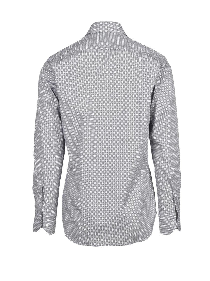 Borsa Grey Slim-Fit Geometric Print Cotton Shirt