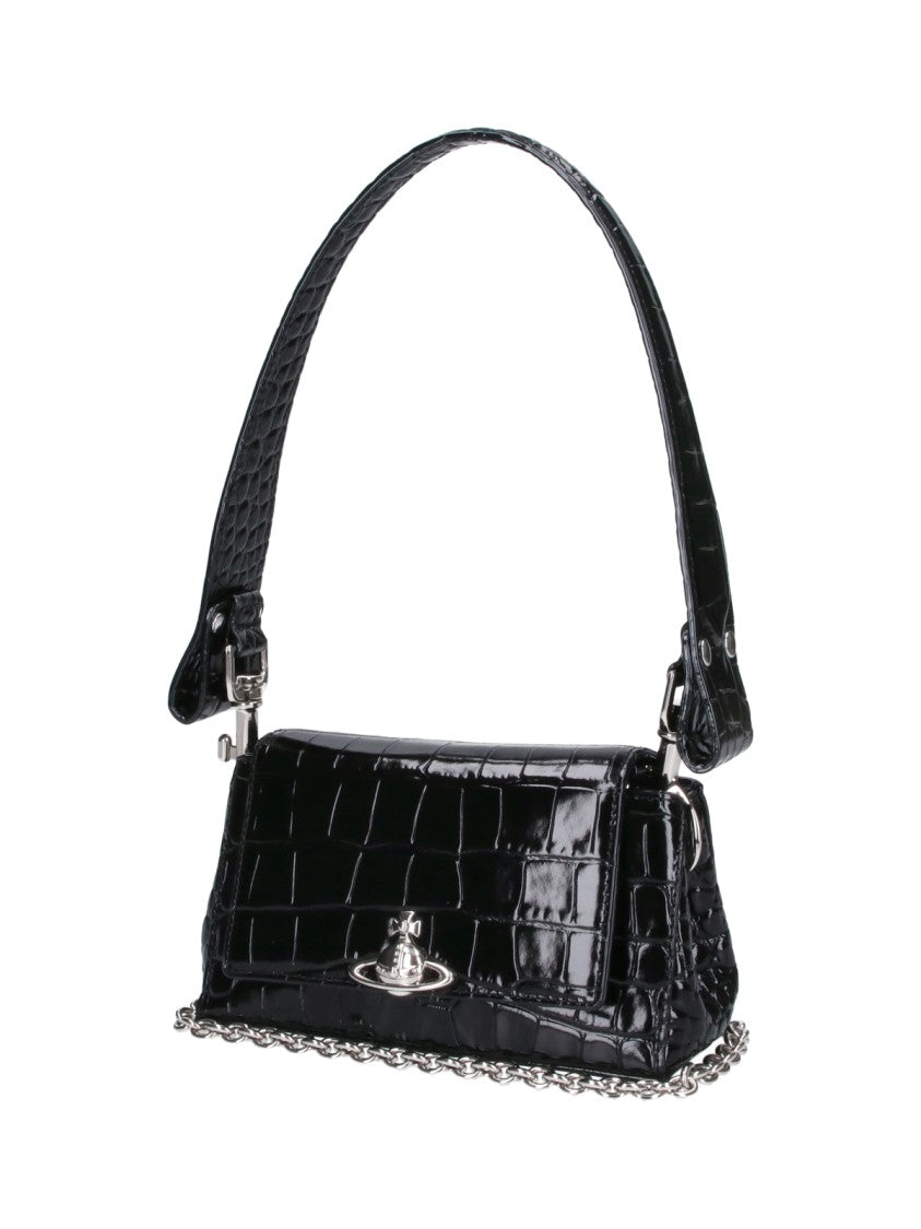 Vivienne Westwood Black Hazel Crocodile Print Leather Mini Shoulder Bag