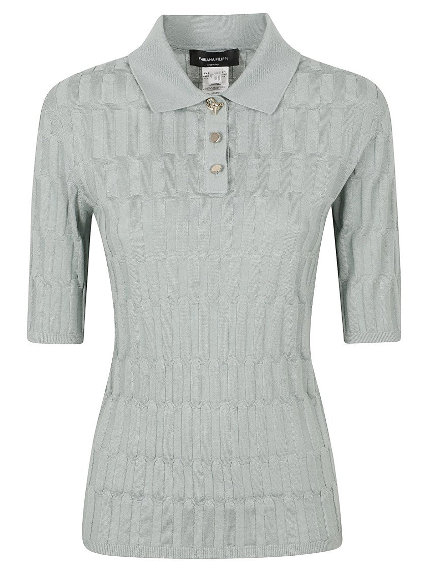 Fabiana Filippi Textured Knit Sweater With Polo Collar And Metallic Toggle