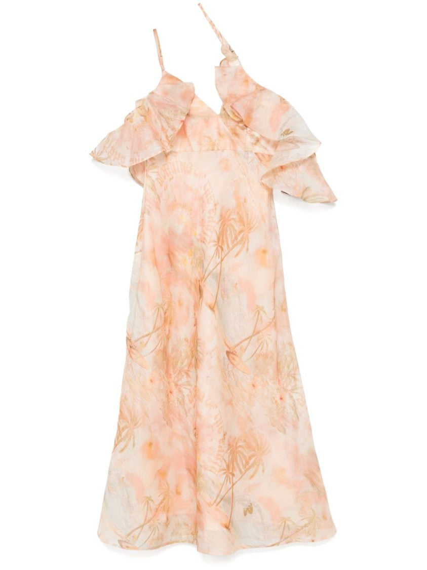 Zimmermann Floral Print Midi Dress With Ruffled Sleeves