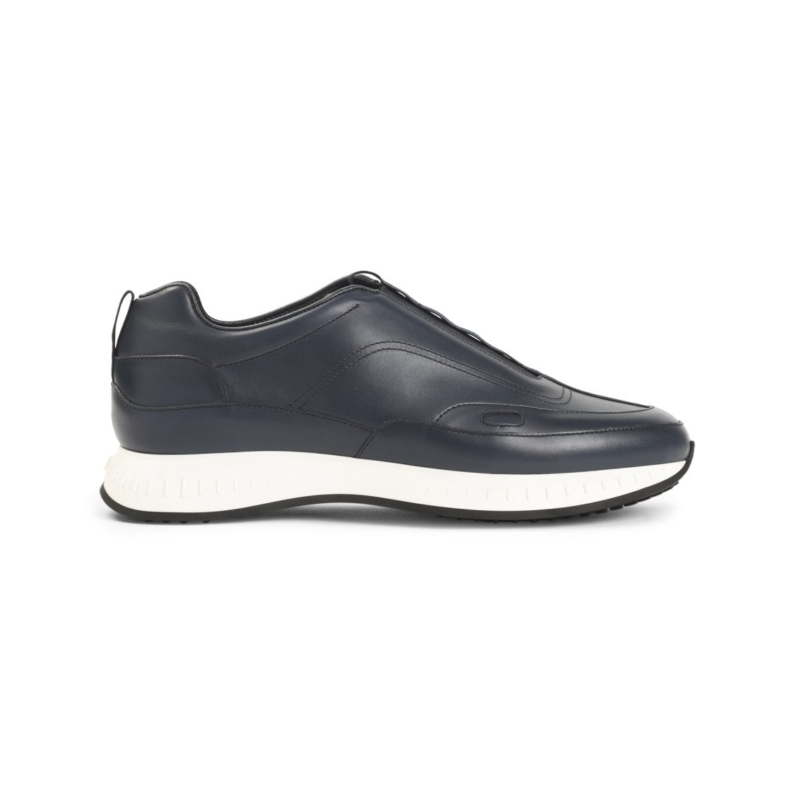 John Lobb Navy Blue Leather Sneakers With Almond Toe