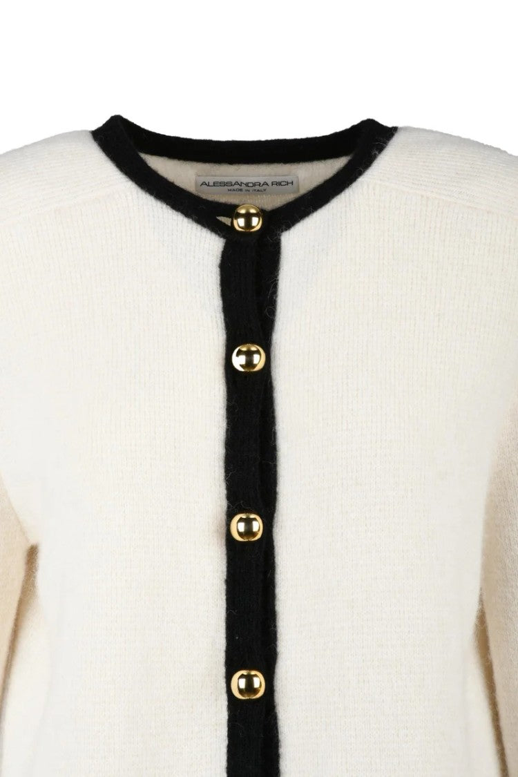 Alessandra Rich Alpaca Cardigan Jewel Buttons - White/Black
