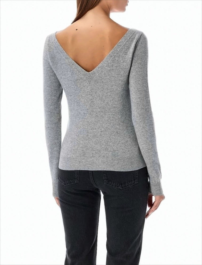 Saint Laurent Cashmere Knit Sweater With Deep V-Neck