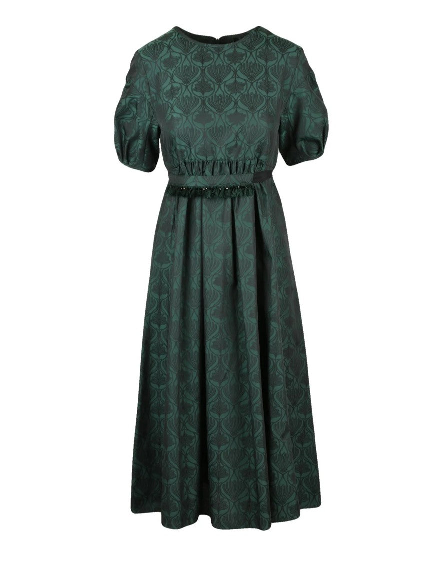 Max Mara A-Line Midi Dress With Jacquard Pattern And Embellished Belt