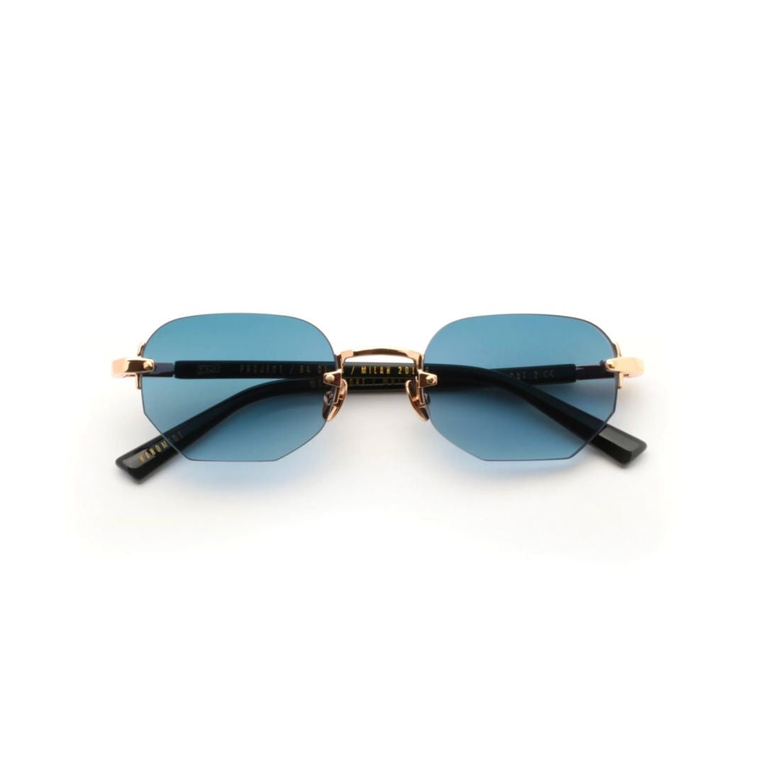 Gast Moonstone Octagonal Blue Gradient Rimless Sunglasses With Gold Accents